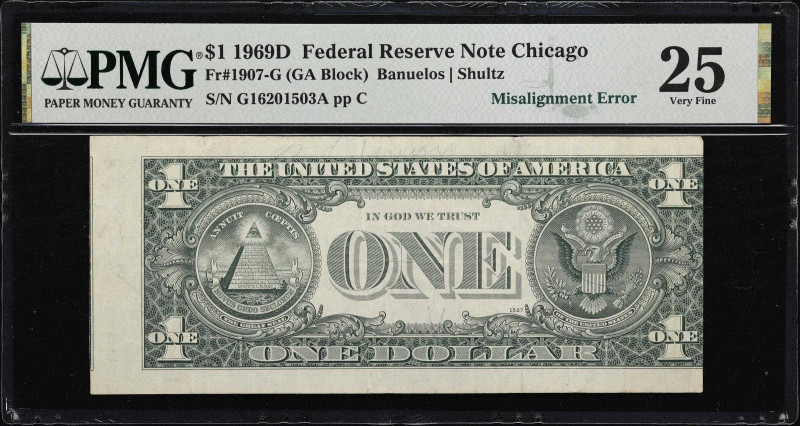 Fr. 1907-G. 1969D $1 Federal Reserve Note. Chicago. PMG Very Fine 25. Misalignme...