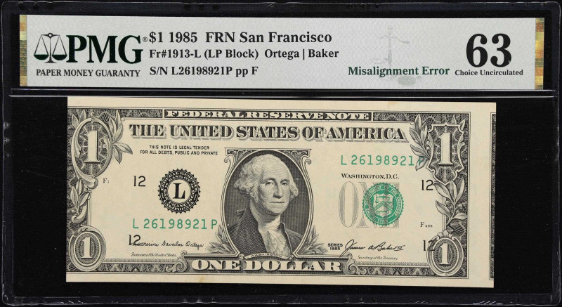 Fr. 1913-L. 1985 $1 Federal Reserve Note. San Francisco. PMG Choice Uncirculated...