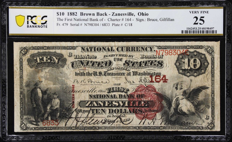 Zanesville, Ohio. $10 1882 Brown Back. Fr. 479. First NB. Charter #164. PCGS Ban...