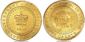 South Australia. British Colony gold "Adelaide" Pound 1852 MS63 PCGS, Adelaide assay office, KM2, Fr-3, Rennik-pg. 21 (rare). Type 2 reverse with dent...