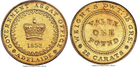 South Australia. British Colony gold "Adelaide" Pound 1852 AU55 PCGS, Adelaide assay office, KM1, Fr-3, Rennik-pg. 21 (extremely rare). Type 1B revers...