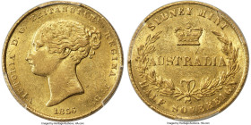 Victoria gold 1/2 Sovereign 1856-SYDNEY AU55 PCGS, Sydney mint, KM1, Marsh-381 (R). Berry above "L" of "HALF". An appreciable and sparingly handled se...