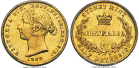 Victoria gold 1/2 Sovereign 1858-SYDNEY MS61 PCGS, Sydney mint, KM3, Marsh-383. A Mint State delight boasting a visually captivating reverse, where an...
