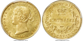 Victoria gold 1/2 Sovereign 1860/50-SYDNEY MS61 PCGS, Sydney mint, KM3 (overdate unlisted), cf. Marsh-385 (same). A brief glance at PCGS census sugges...