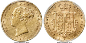 Victoria gold 1/2 Sovereign 1871-S AU58 PCGS, Sydney mint, KM5, S-3862. First year of emission for this type and presently tied with two otherse for t...