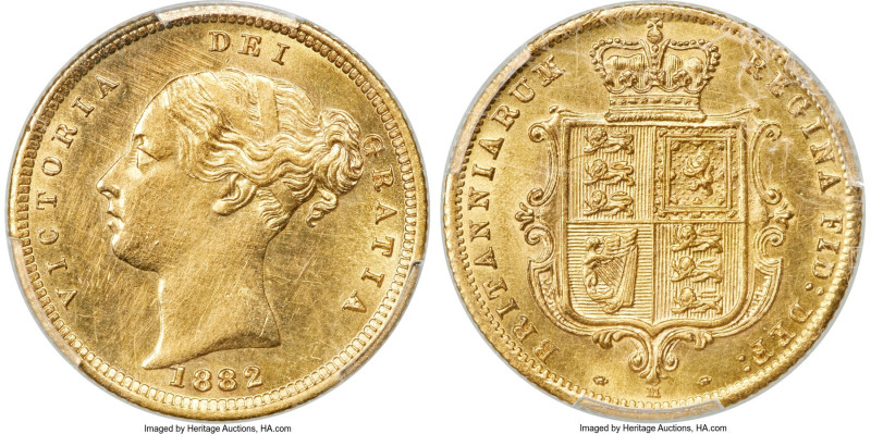 Victoria gold 1/2 Sovereign 1882-M AU Details (Cleaned) PCGS, Melbourne mint, KM...