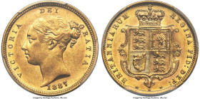 Victoria gold 1/2 Sovereign 1887-M AU58 PCGS, Melbourne mint, KM5, S-3863B. A welcome occasion on the market in the low-mintage Young Head type, in pa...