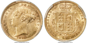 Victoria gold 1/2 Sovereign 1887-S AU58 PCGS, Sydney mint, KM5, S-3862E. Last date of the Young head type, and a year that saw nearly three times "Jub...