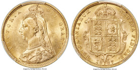 Victoria gold "Jubilee Head" 1/2 Sovereign 1887-S MS62 PCGS, Sydney mint, KM9, S-3871. Spread JEB variety. Marsh designates all but the S.503 die pair...