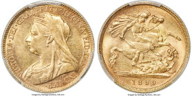 Victoria gold 1/2 Sovereign 1899-M AU58 PCGS, Melbourne mint, KM12, S-3879. Occupying the last well-populated grade at PCGS, and unmatched at NGC. Pri...