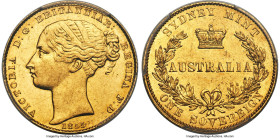 Victoria gold Sovereign 1855-SYDNEY AU58 PCGS, Sydney mint, KM2, Marsh-A360 (R). This coin represents the first year of issue for this iconic Australi...