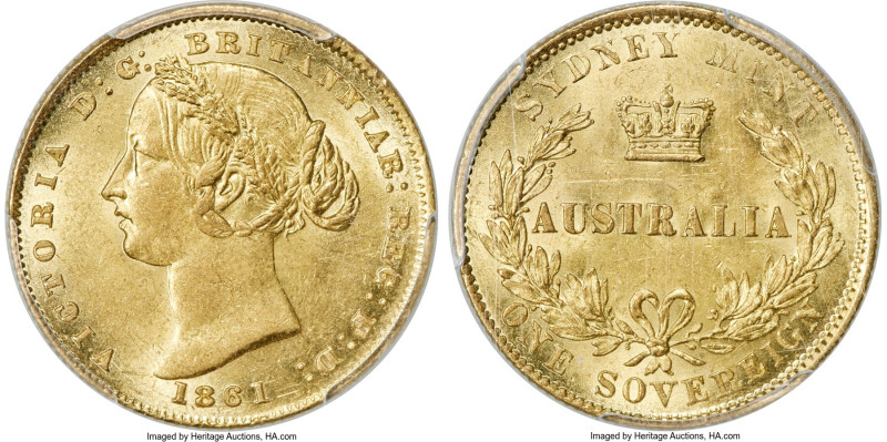 Victoria gold Sovereign 1861-SYDNEY MS61 PCGS, Sydney mint, KM4, Marsh-A366. A h...