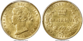 Victoria gold Sovereign 1862-SYDNEY MS61 PCGS, Sydney mint, KM4, Marsh-A367. A pleasing selection of this better date in Mint State condition, featuri...