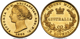 Victoria gold Sovereign 1866-SYDNEY MS63 Prooflike PCGS, Sydney mint, KM4, Marsh-A371. An exceptional specimen earning the Prooflike designation with ...