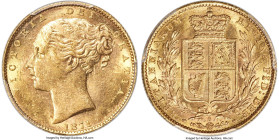 Victoria gold "Shield" Sovereign 1871-S MS61 PCGS, Sydney mint, KM6, S-3855. WW in relief on truncation. Perhaps somewhat softly struck on obverse, st...