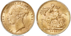 Victoria gold "St. George" Sovereign 1875-M MS62 PCGS, Melbourne mint, KM7, S-3857. A gingerly lustrous selection on the cusp of Choice Mint State. Pr...