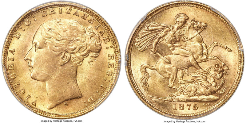 Victoria gold "St. George" Sovereign 1875-S MS62 PCGS, Sydney mint, KM7, S-3858A...