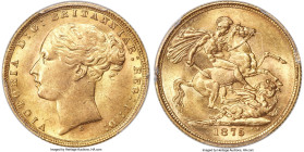 Victoria gold "St. George" Sovereign 1875-S MS62 PCGS, Sydney mint, KM7, S-3858A. A delightful selection adorned with haloing luster across the honeye...