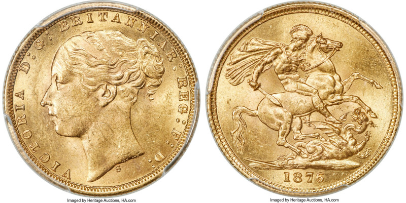 Victoria gold "St. George" Sovereign 1876-S MS61 PCGS, Sydney mint, KM7, S-3858A...