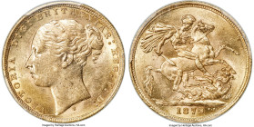 Victoria gold "St. George" Sovereign 1879-S MS61 PCGS, Sydney mint, KM7, S-3858A. A pale gold selection with undulating luster decorating the fields. ...