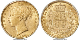 Victoria gold "Shield" Sovereign 1881-S AU58 PCGS, Sydney mint, KM6, S-3855B. An attractive piece when viewed in hand, hosting ample originality parti...