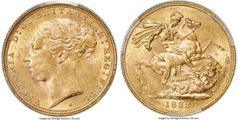 Victoria gold "St. George" Sovereign 1882-S MS62 PCGS, Sydney mint, KM7, S-3858E...