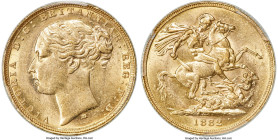 Victoria gold "St. George" Sovereign 1882-M AU58 PCGS, Melbourne mint, KM7, S-3857B. First head, small BP variety. Privately purchased from Jaggard's ...