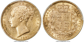 Victoria gold "Shield" Sovereign 1882-S AU58 PCGS, Sydney mint, KM6, S-3855B. A crisply struck selection on the cusp of Mint State, the reverse quite ...