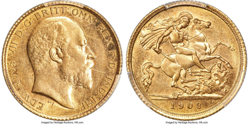 Edward VII gold 1/2 Sovereign 1908-S AU55 PCGS, Sydney mint, KM14, S-3977B. Priv...