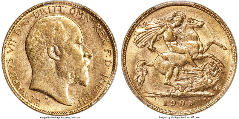 Edward VII gold 1/2 Sovereign 1909-P AU58 PCGS, Perth mint, KM14, S-3976B. Priva...