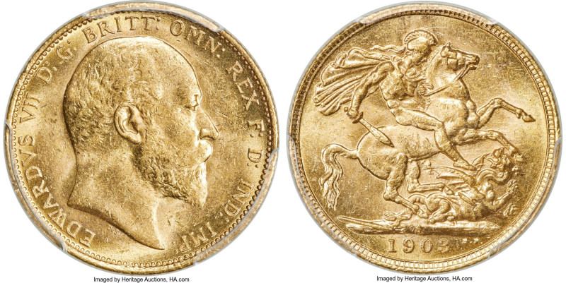 Edward VII gold Sovereign 1903-S MS62 PCGS, Sydney mint, KM15, S-3973. Privately...