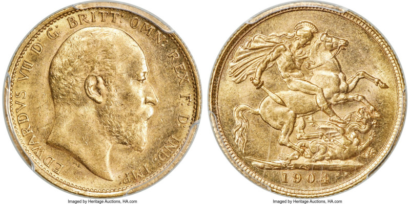 Edward VII gold Sovereign 1904-S MS63 PCGS, Sydney mint, KM15, S-3973. A handsom...