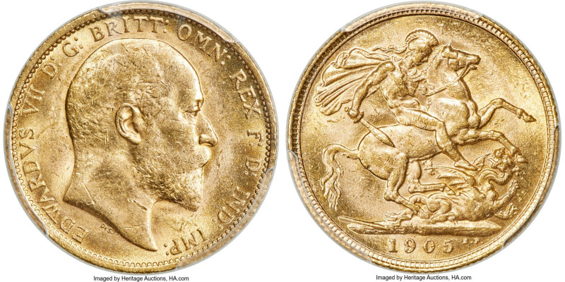 Edward VII gold Sovereign 1905-S MS62 PCGS, Sydney mint, KM15, S-3973. Privately...