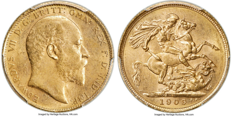 Edward VII gold Sovereign 1909-S MS63 PCGS, Sydney mint, KM15, S-3973. Privately...