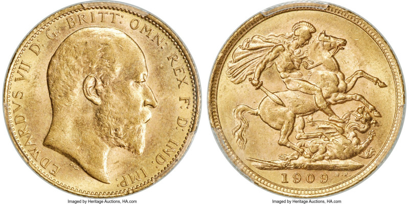 Edward VII gold Sovereign 1909-M MS62 PCGS, Melbourne mint, KM15, S-3971. Privat...