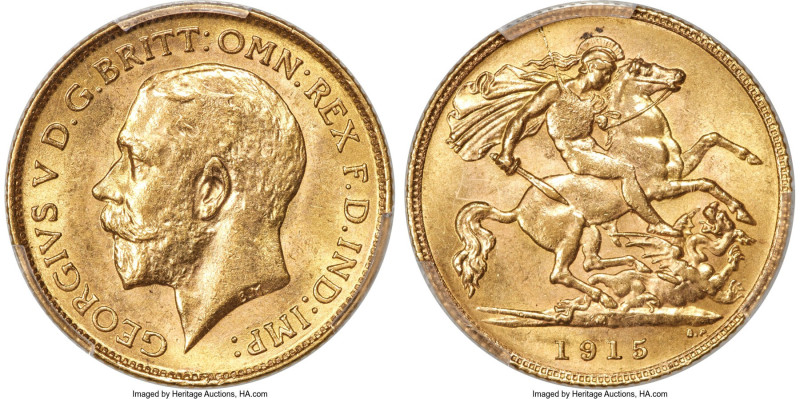 George V gold 1/2 Sovereign 1915-M MS63 PCGS, Melbourne mint, KM28, S-4007. Priv...