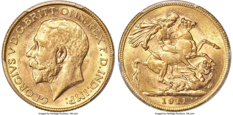 George V gold Sovereign 1911-M MS62 PCGS, Melbourne mint, KM29, S-3999. Privatel...