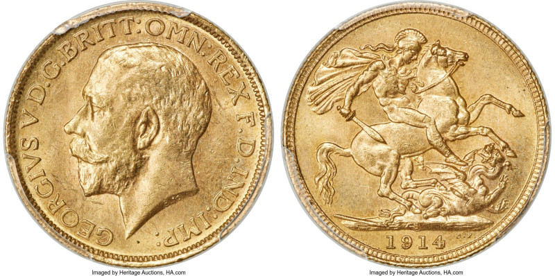 George V gold Sovereign 1914-S MS63 PCGS, Sydney mint, KM29, S-4003. Privately p...