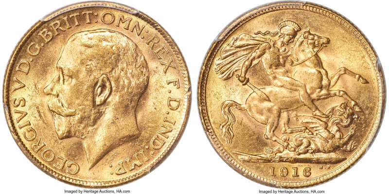 George V gold Sovereign 1916-M MS63 PCGS, Melbourne mint, KM29, S-3999. Privatel...