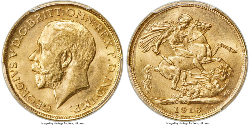 George V gold Sovereign 1916-S MS63 PCGS, Sydney mint, KM29, S-4003. Privately p...