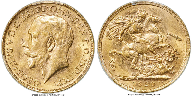 George V gold Sovereign 1923-P MS61 PCGS, Perth mint, KM29, S-4001. Privately pu...