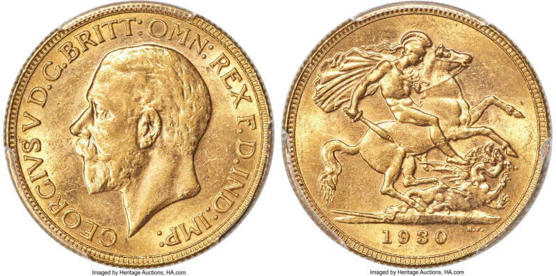 George V gold Sovereign 1930-M AU58 PCGS, Melbourne mint, KM32, S-4000. Privatel...