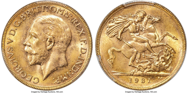 George V gold Sovereign 1931-P MS63 PCGS, Perth mint, KM32, S-4002. Privately pu...