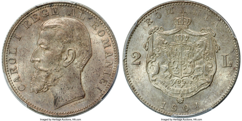 Carol I 2 Lei 1901 MS63 PCGS, Hamburg mint, KM25, Schäffer/Stambuliu-53. Mintage...