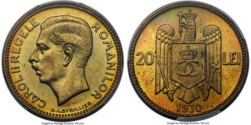 Carol II 20 Lei 1930-H MS66 PCGS, Heaton mint, KM51, Schäffer/Stambuliu-91a. Inf...