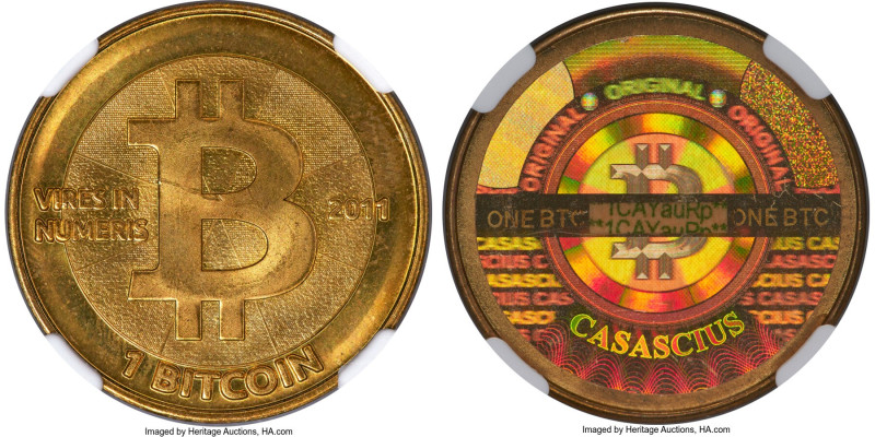 Casascius brass Loaded (Unredeemed) 1 Bitcoin (BTC) 2011 MS64 NGC, Ahonen-pg 92....