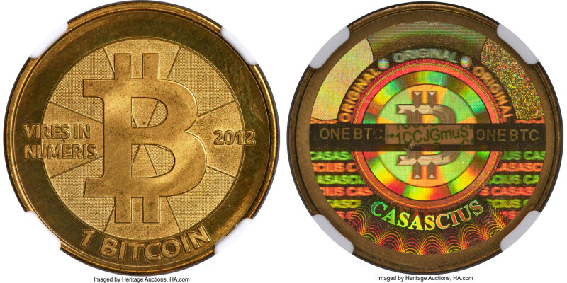 Casascius brass Loaded (Unredeemed) 1 Bitcoin (BTC) 2012 MS68 NGC, Ahonen-pg 93....