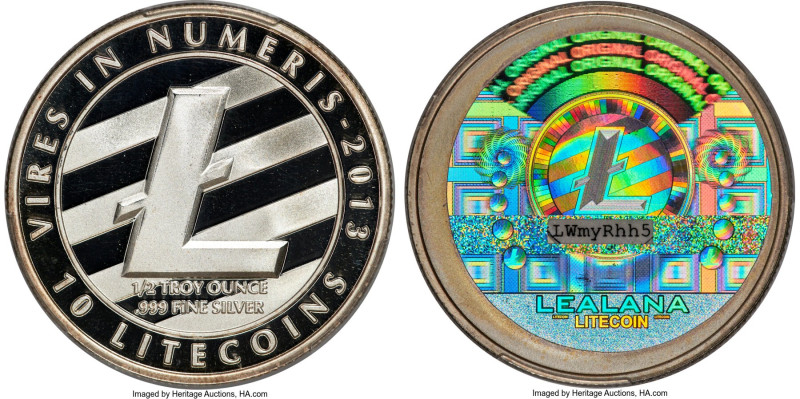 Lealana silver Proof Loaded (Unredeemed) 10 Litecoin (LTC) 2013 PR69 Deep Cameo ...