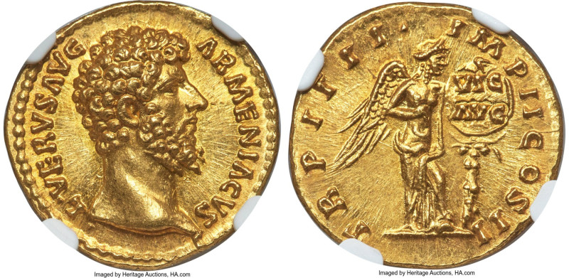 Lucius Verus (AD 161-169). AV aureus (19mm, 7.26 gm, 7h). NGC Gem MS 5/5 - 5/5, ...