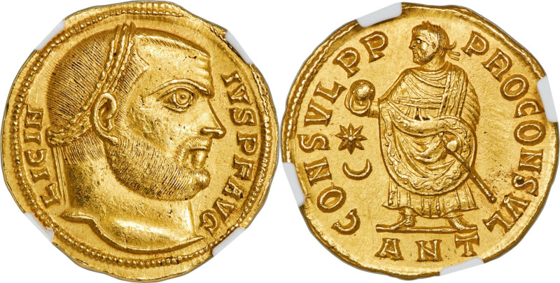 Licinius I (AD 308-324). AV aureus (20mm, 5.32 gm, 11h). NGC Choice AU 5/5 - 4/5...